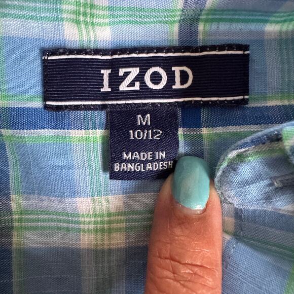 IZOD Shirt Kids Blue/Yellow Striped M Collared Button Down - Picture 5 of 5